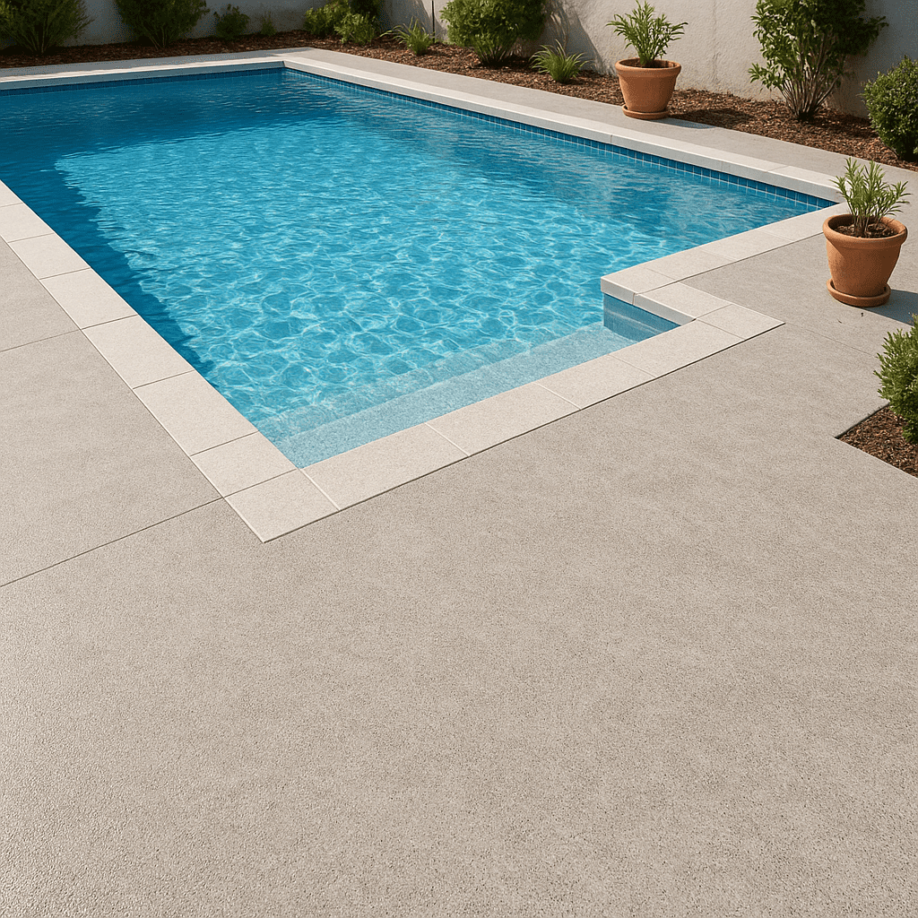 Epoxy flooring on a Melbourne pool deck – slip-resistant, waterproof, and UV-resistant finish ideal for outdoor use.