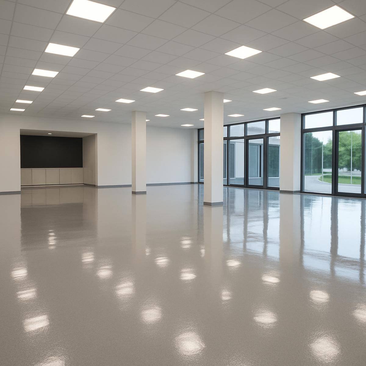 Glossy epoxy flooring in a Melbourne showroom – durable, reflective, and stylish finish ideal for commercial display spaces.