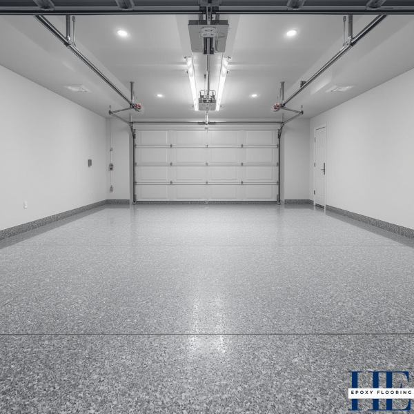 Finished seamless full flake epoxy garage floor in a Sydenham residential property.