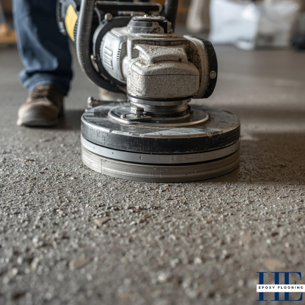 Image showing a professional diamond grinding machine preparing an older concrete slab for epoxy coating.