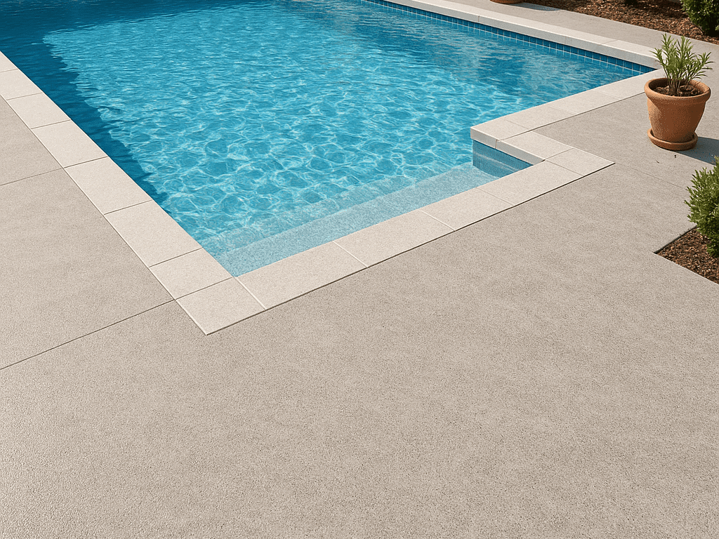 Epoxy flooring on a Melbourne pool deck – slip-resistant, waterproof, and UV-resistant finish ideal for outdoor use.